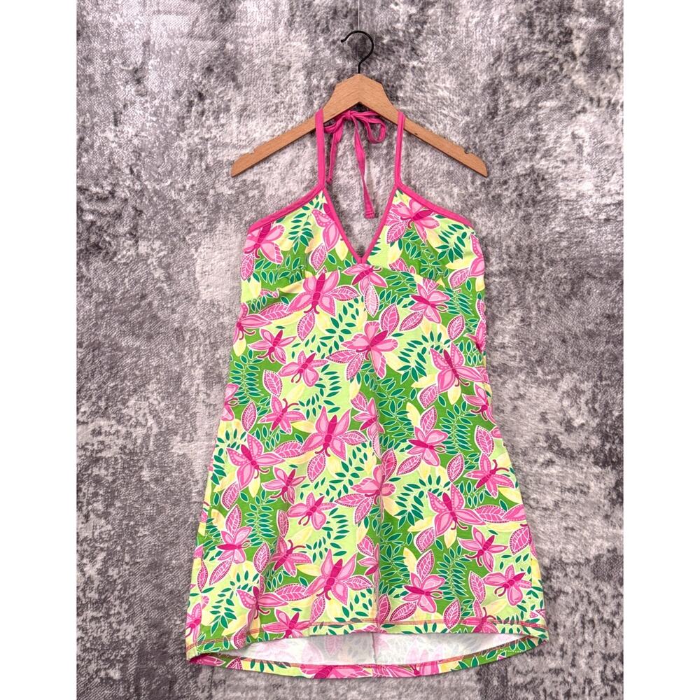 Lilly Pulitzer Pink & Green Floral Halter Mini Dress